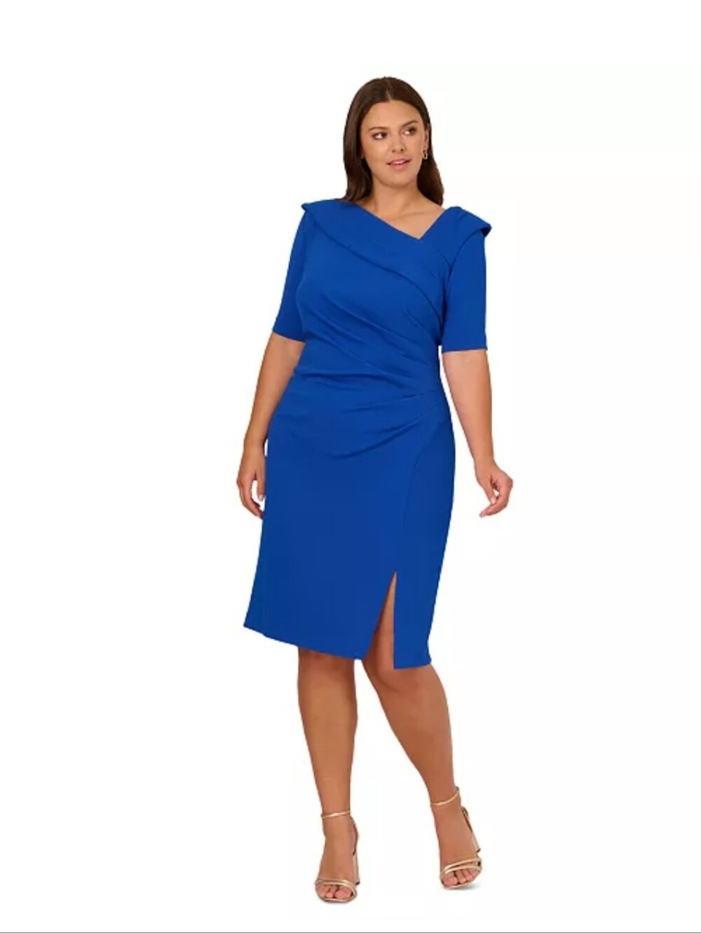 Adrianna Papell NWT Cobalt Blue Ruched Draped Midi Dress Size 16W Party